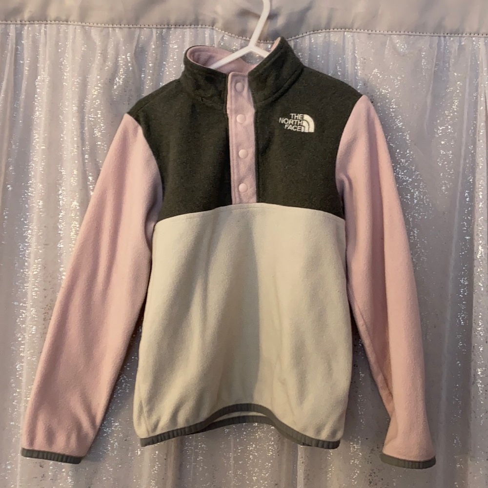 NORTHFACE fleece pullover (white/gray/pink)
